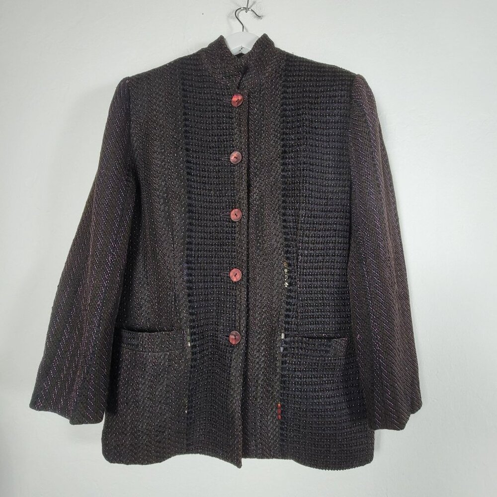 Vintage Deborah Cross Textile Artist Button-Up Women Jacket Mandarin Collar NWOT